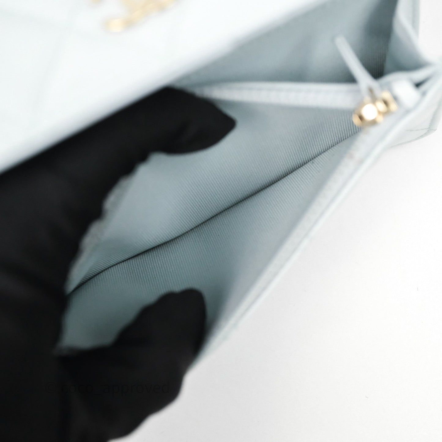 Chanel Quilted Large Pearl Mini Wallet On Chain WOC Blue Lambskin Gold Hardware
