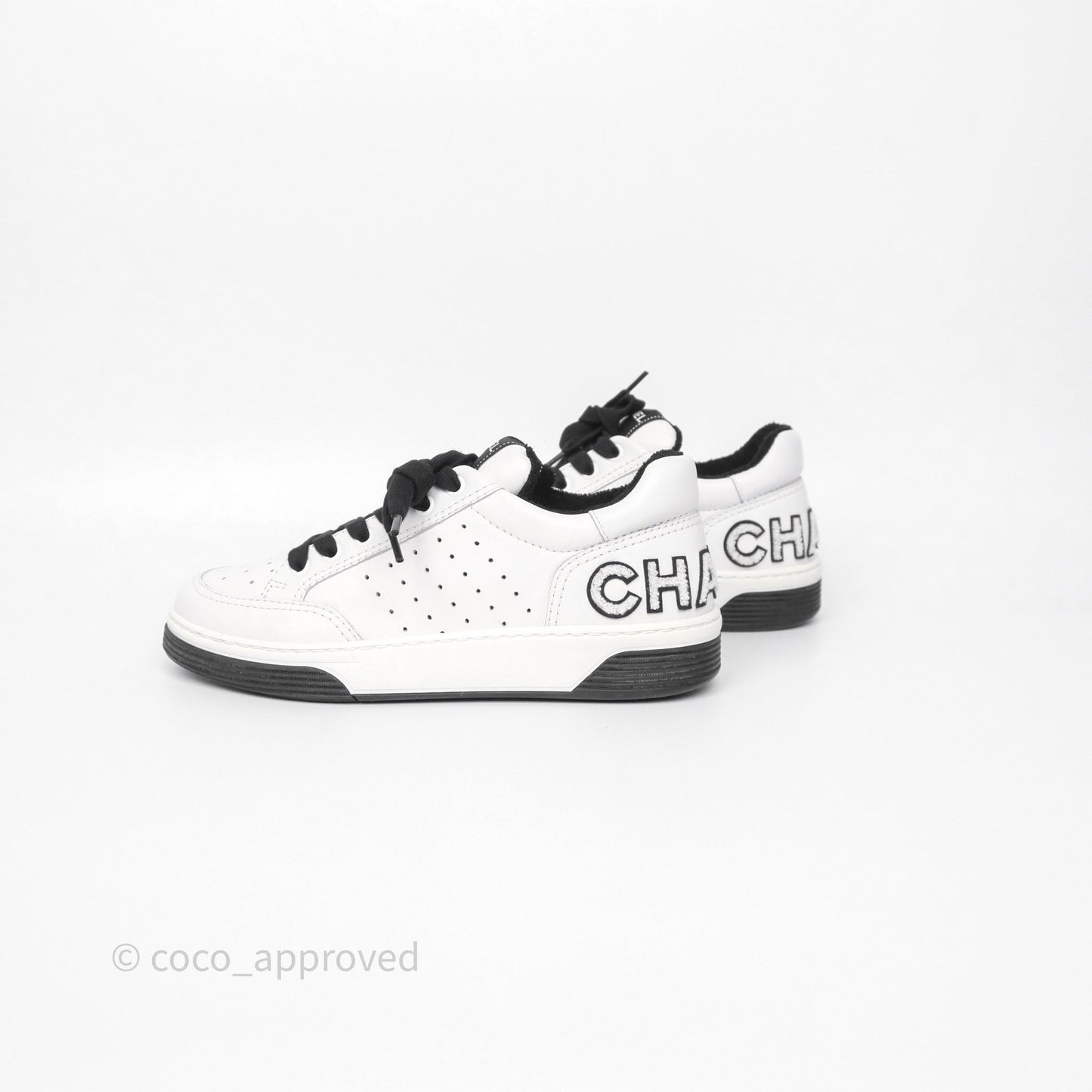Chanel Logo Sneakers White Calfskin Size 37.5