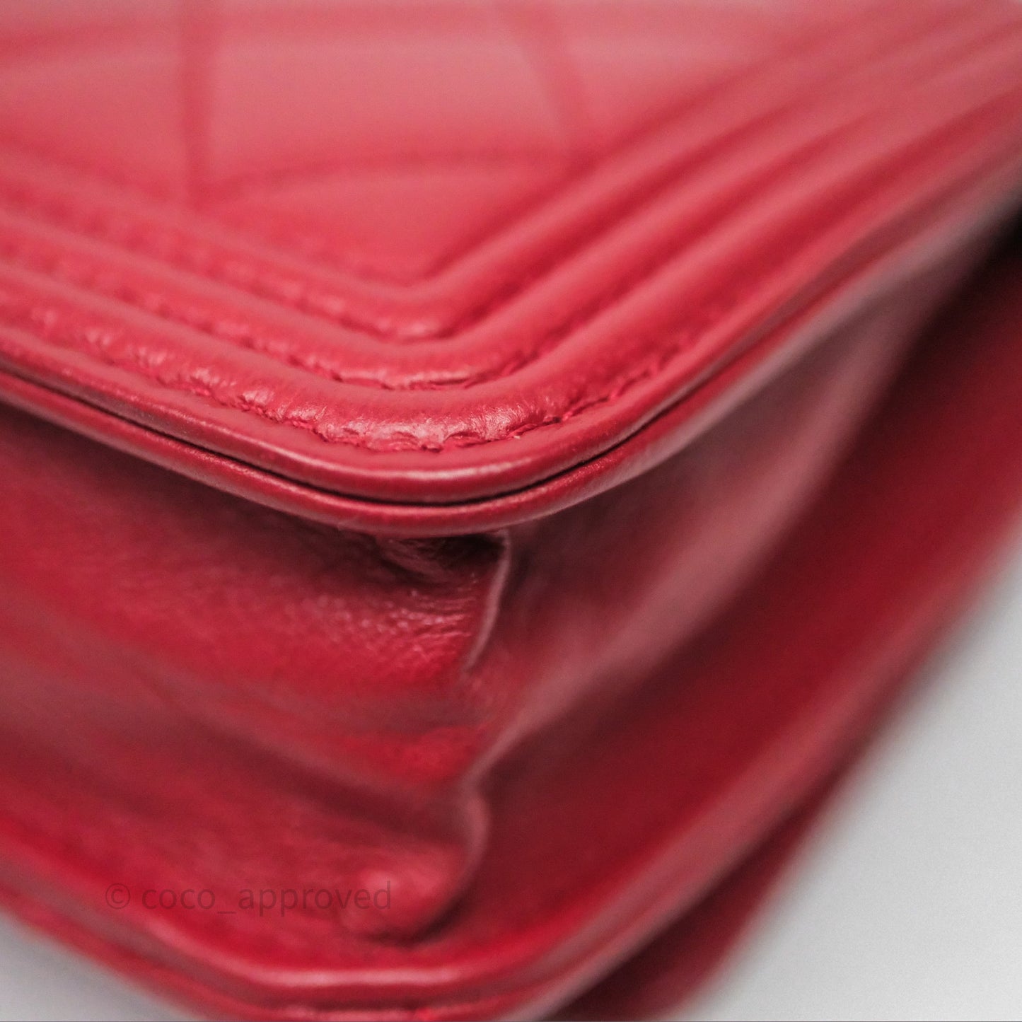 Chanel Boy Wallet on Chain WOC Red Lambskin Dark Silver Hardware