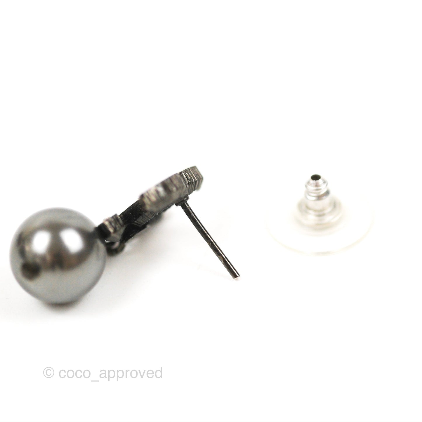 Chanel CC Black Bead Drop Earrings Gun Metal 19A