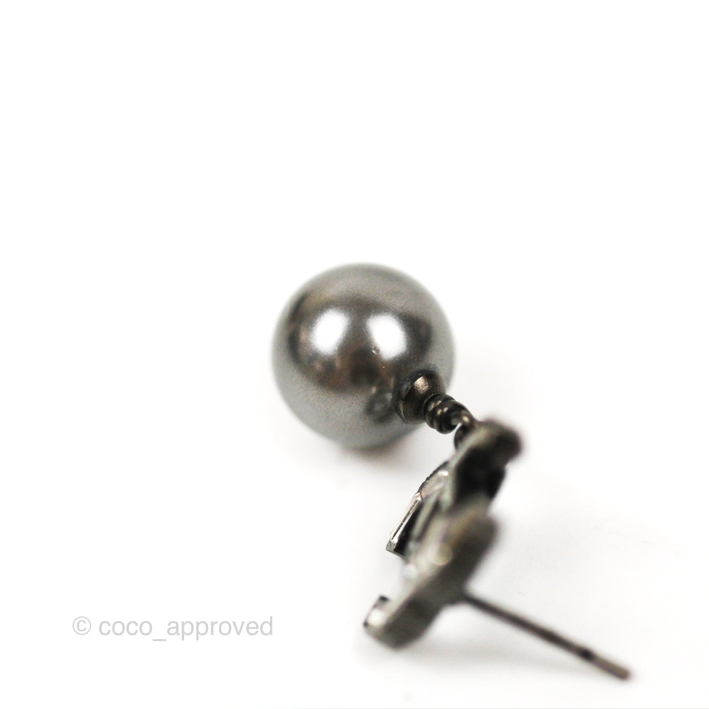 Chanel CC Black Bead Drop Earrings Gun Metal 19A