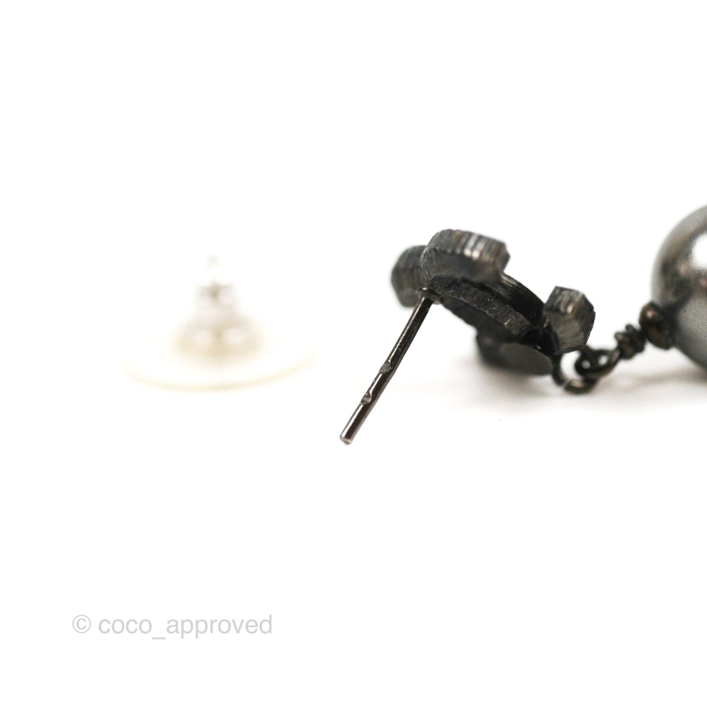 Chanel CC Black Bead Drop Earrings Gun Metal 19A