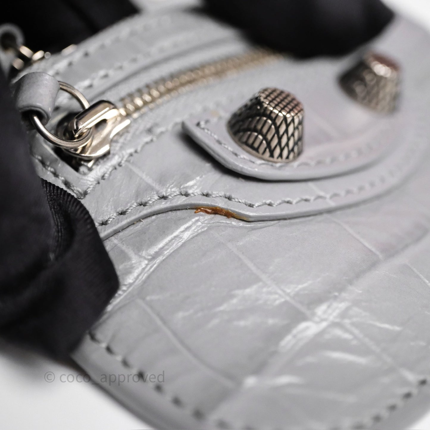 Balenciaga XS Le Cagole Shoulder Bag Grey Croc Embossed Leather