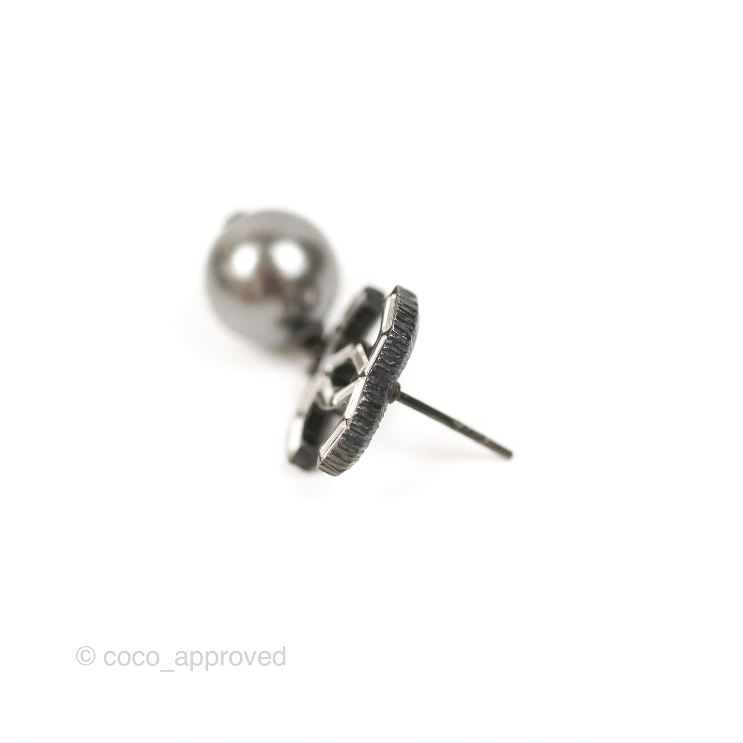 Chanel CC Black Bead Drop Earrings Gun Metal 19A
