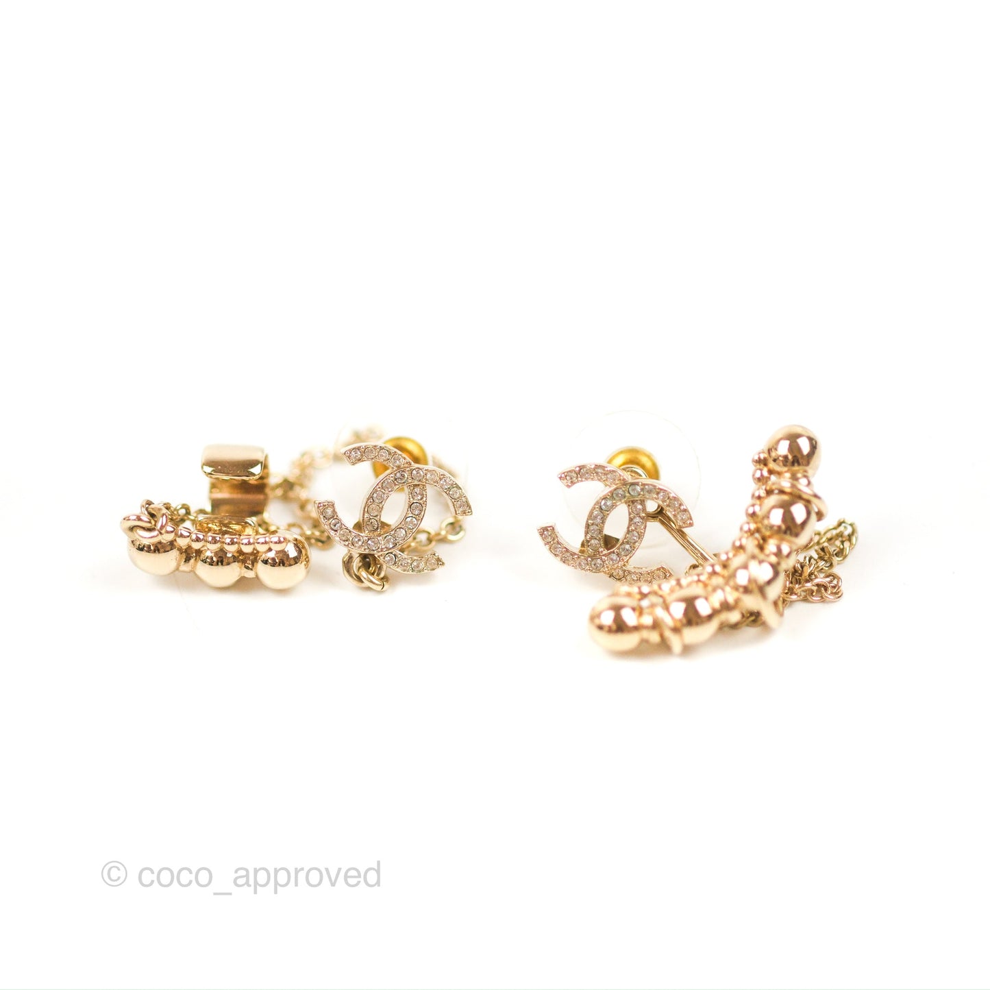 Chanel Crystal CC Earrings Ear Clip Gold Tone 22C