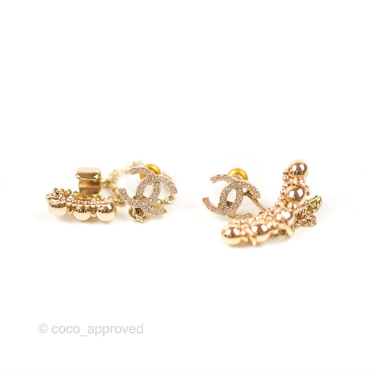 Chanel Crystal CC Earrings Ear Clip Gold Tone 22C