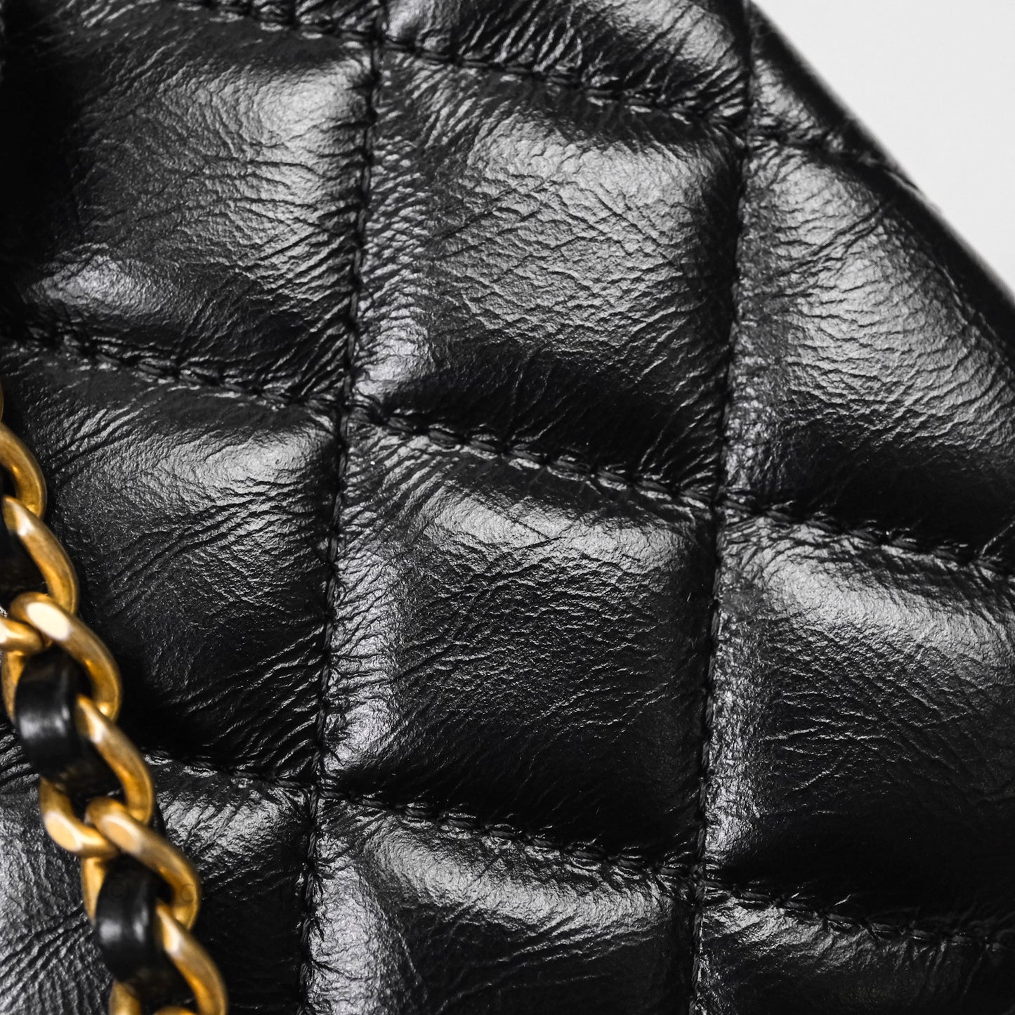 Chanel Kelly Bag Quilted Black Shiny Crumpled Calfskin Aged Gold Hardware