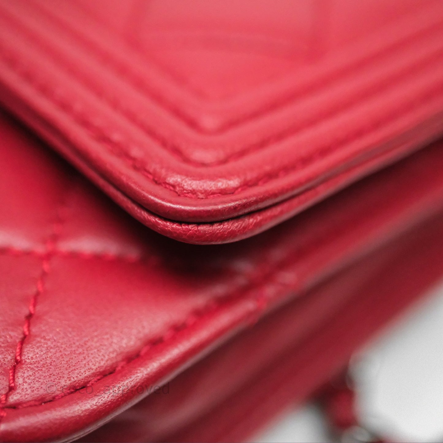 Chanel Boy Wallet on Chain WOC Red Lambskin Dark Silver Hardware