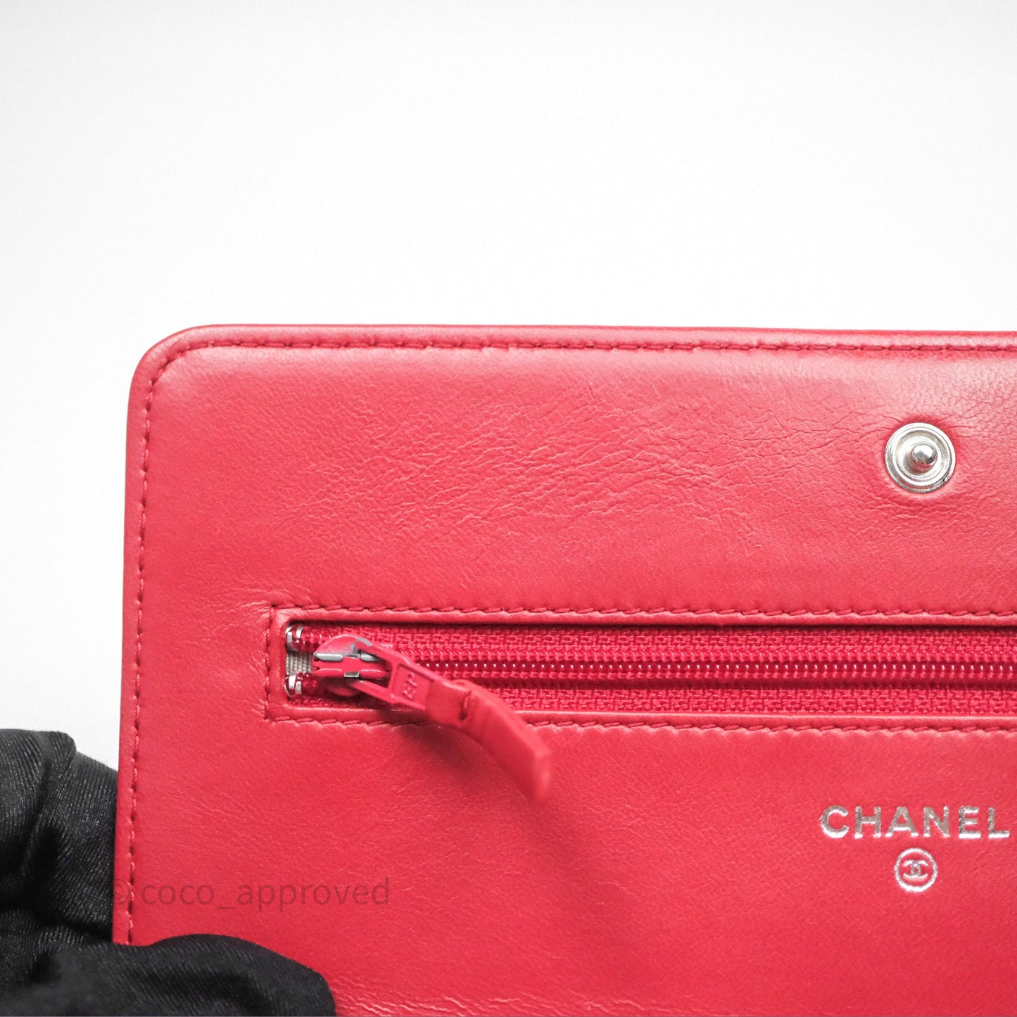 Chanel Boy Wallet on Chain WOC Red Lambskin Dark Silver Hardware