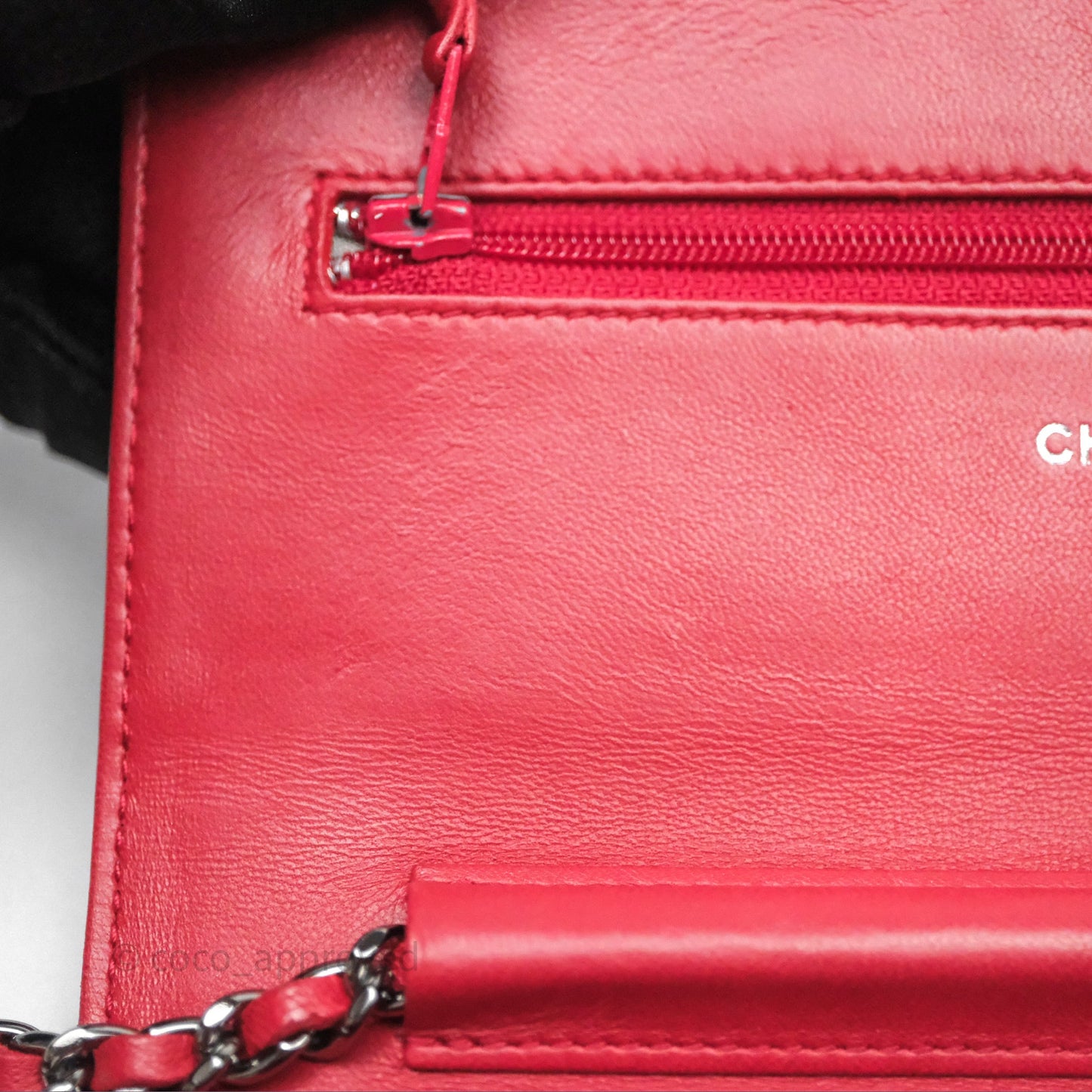 Chanel Boy Wallet on Chain WOC Red Lambskin Dark Silver Hardware