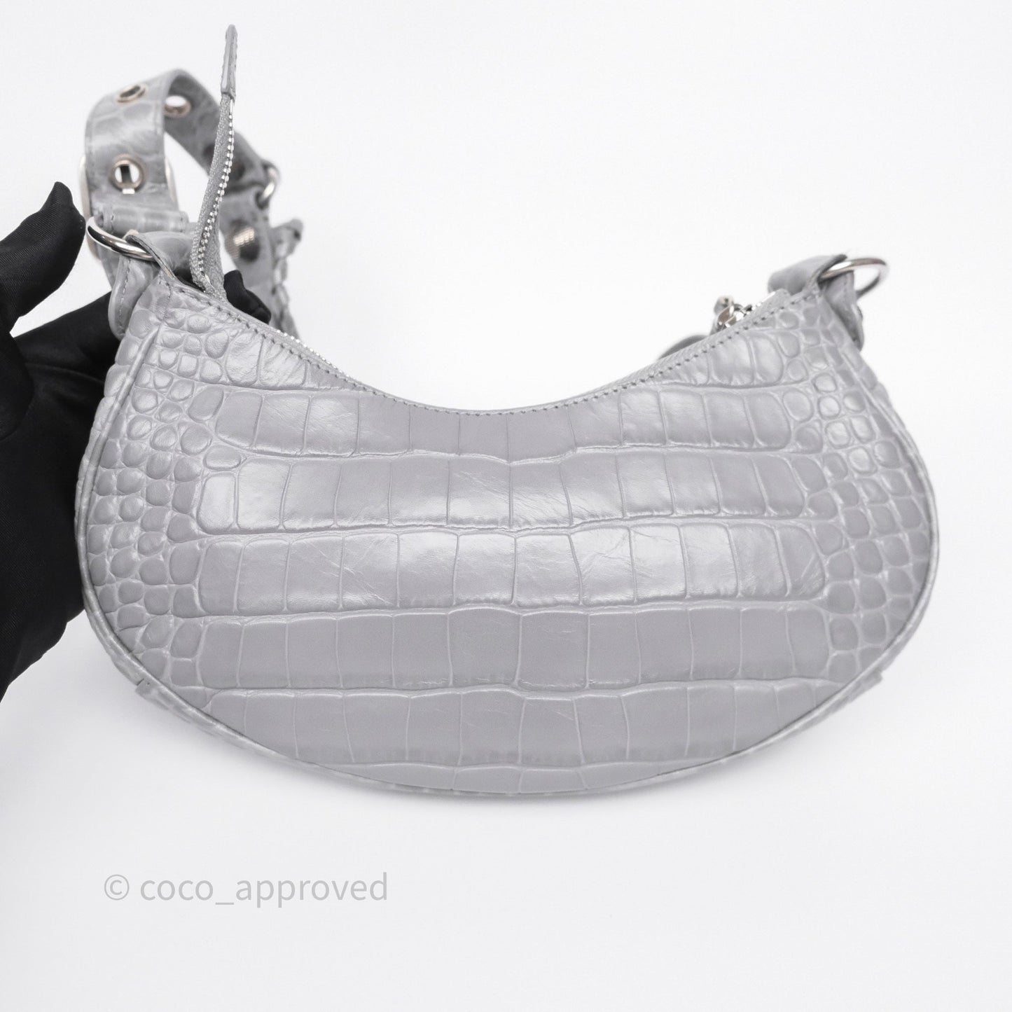 Balenciaga XS Le Cagole Shoulder Bag Grey Croc Embossed Leather