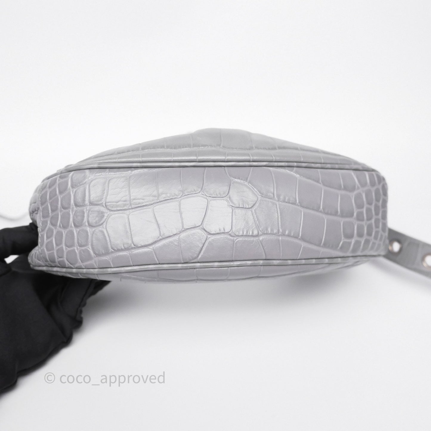 Balenciaga XS Le Cagole Shoulder Bag Grey Croc Embossed Leather