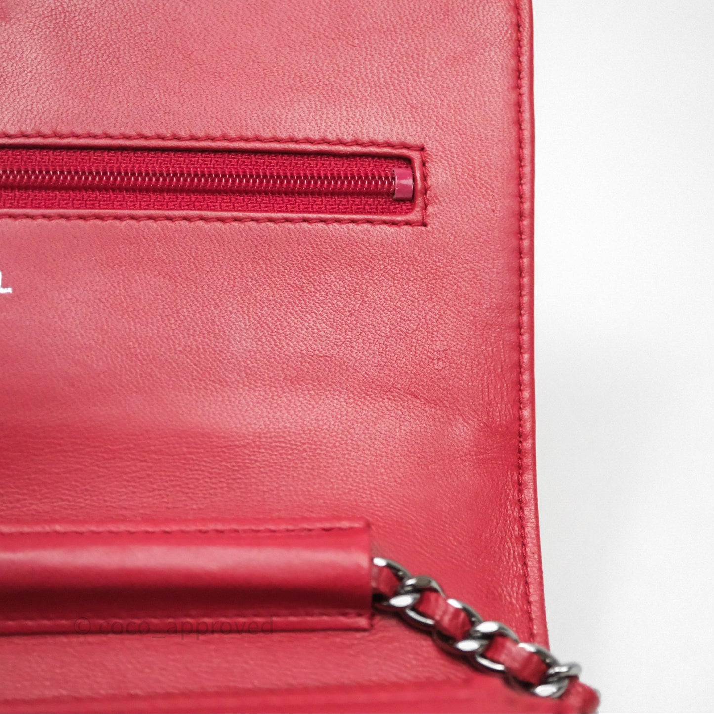 Chanel Boy Wallet on Chain WOC Red Lambskin Dark Silver Hardware