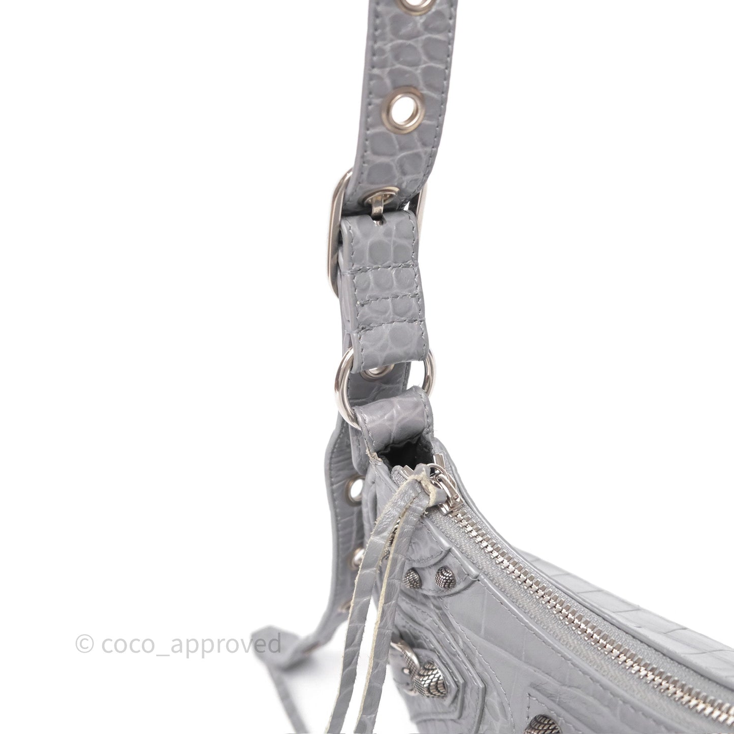 Balenciaga XS Le Cagole Shoulder Bag Grey Croc Embossed Leather