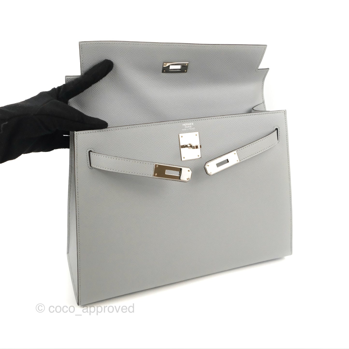 Hermès Kelly 32 Sellier Bleu Glacier Epsom Palladium Hardware