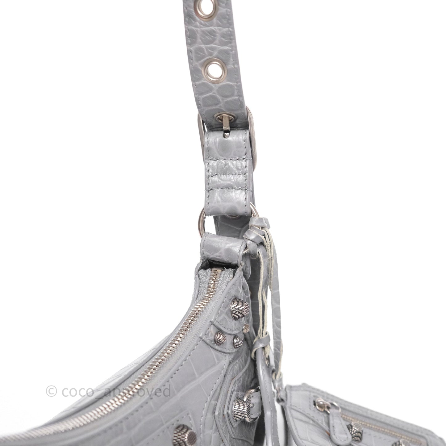Balenciaga XS Le Cagole Shoulder Bag Grey Croc Embossed Leather