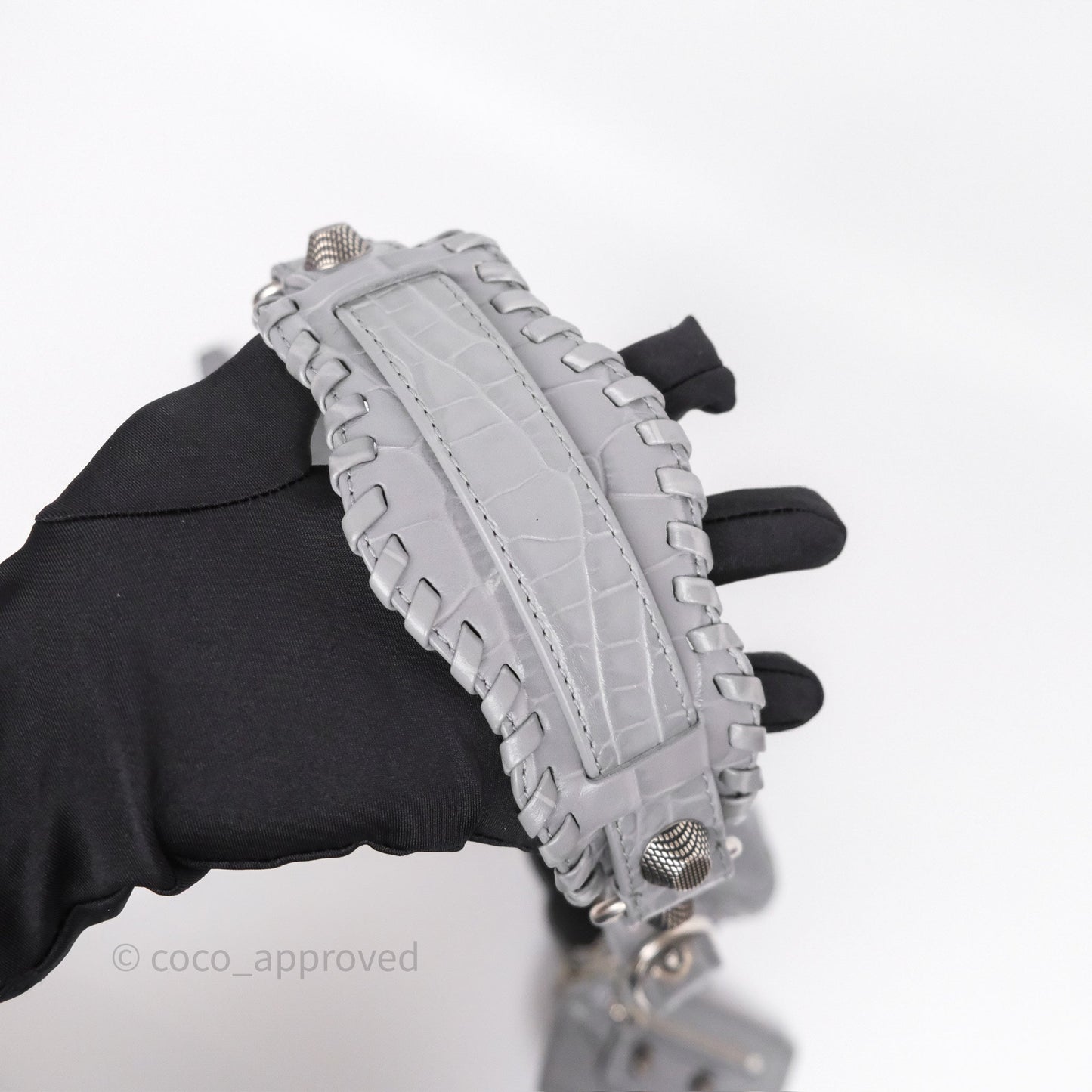 Balenciaga XS Le Cagole Shoulder Bag Grey Croc Embossed Leather