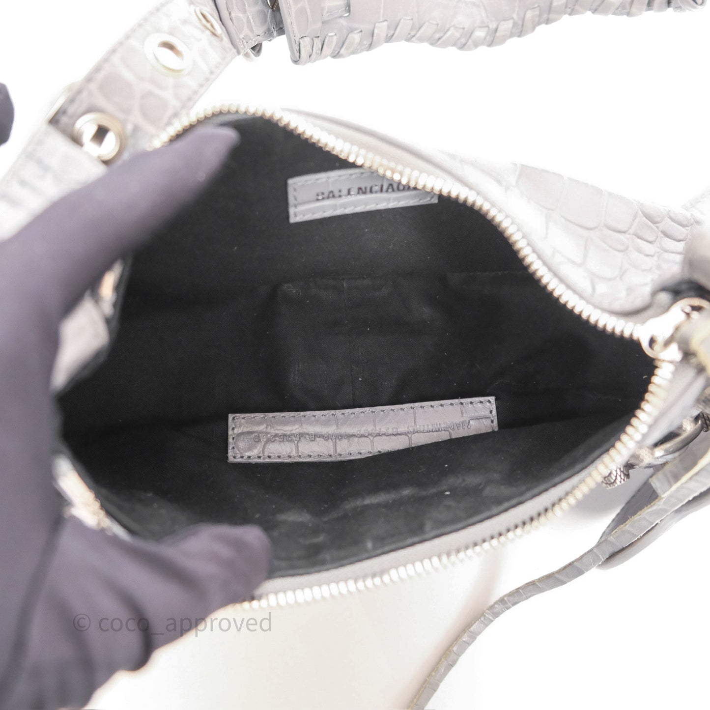 Balenciaga XS Le Cagole Shoulder Bag Grey Croc Embossed Leather