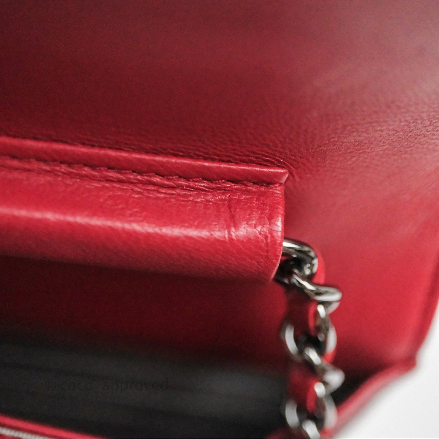 Chanel Boy Wallet on Chain WOC Red Lambskin Dark Silver Hardware