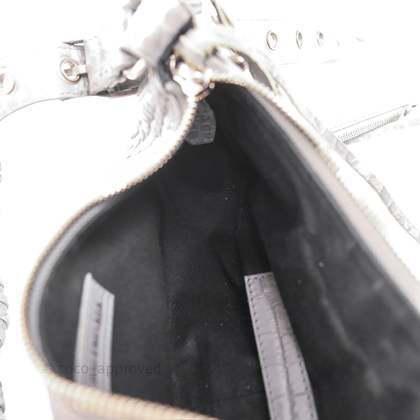 Balenciaga XS Le Cagole Shoulder Bag Grey Croc Embossed Leather