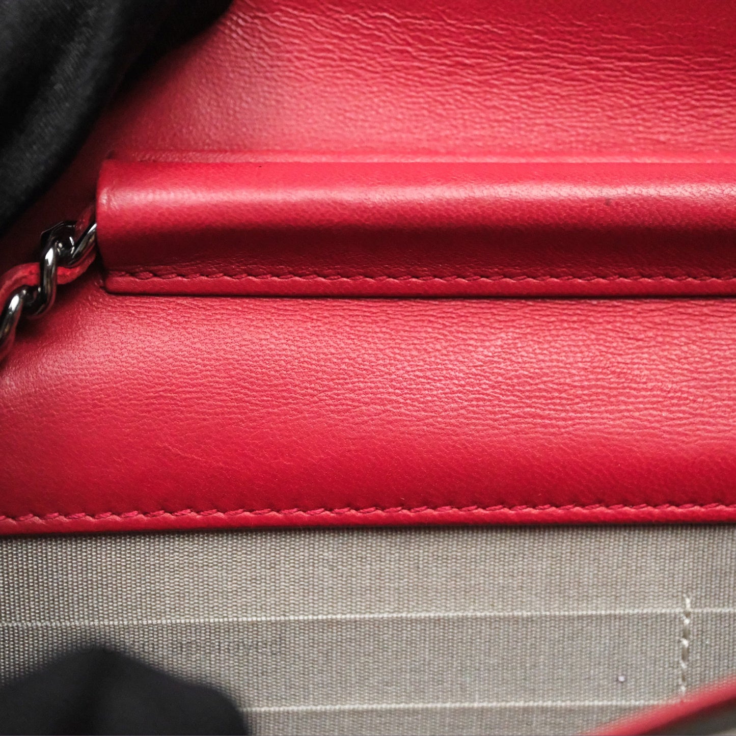Chanel Boy Wallet on Chain WOC Red Lambskin Dark Silver Hardware
