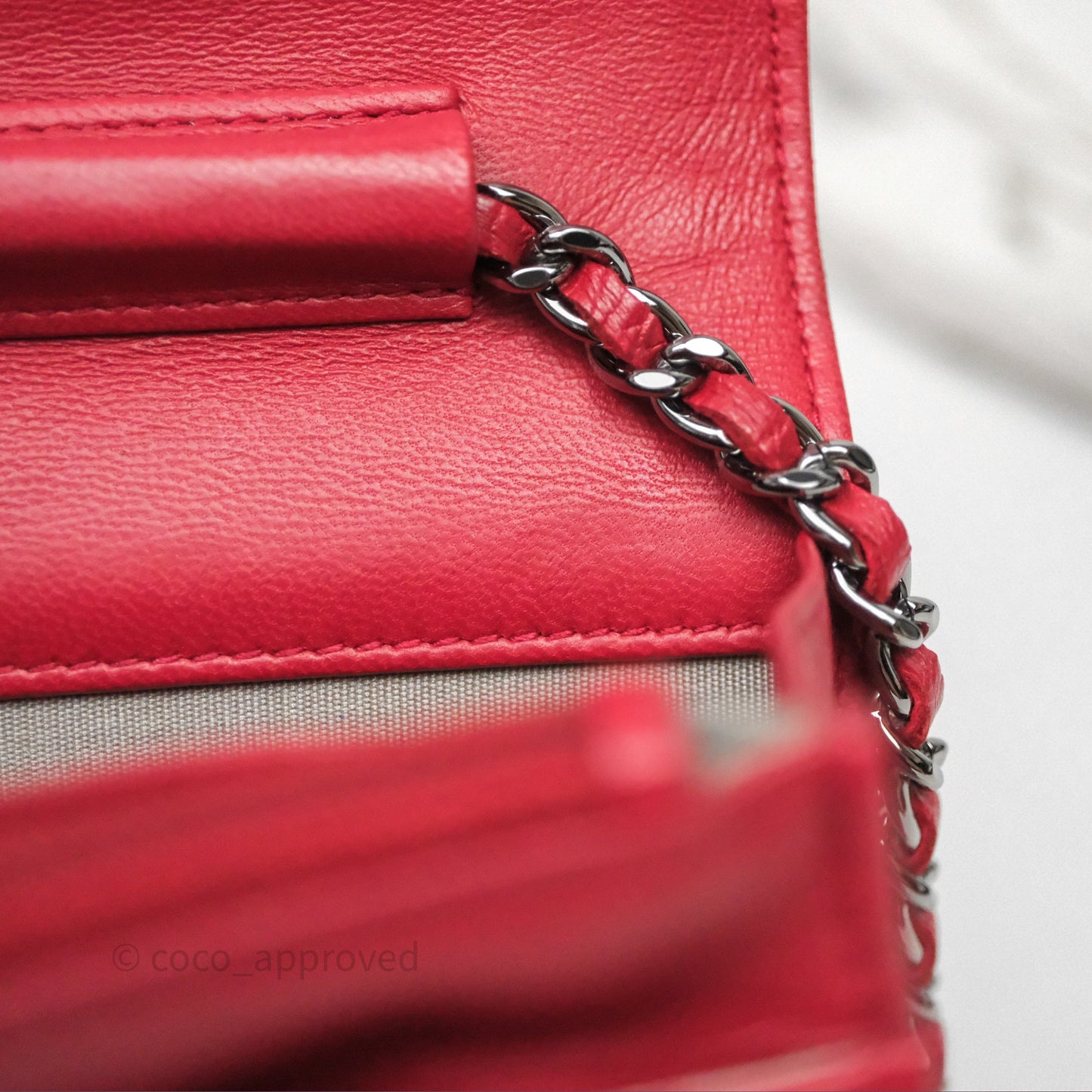 Chanel Boy Wallet on Chain WOC Red Lambskin Dark Silver Hardware