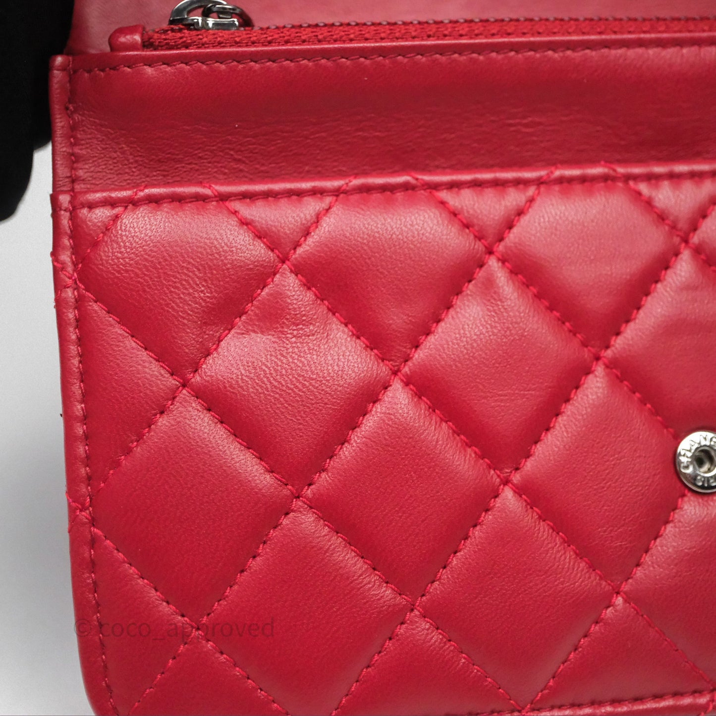 Chanel Boy Wallet on Chain WOC Red Lambskin Dark Silver Hardware