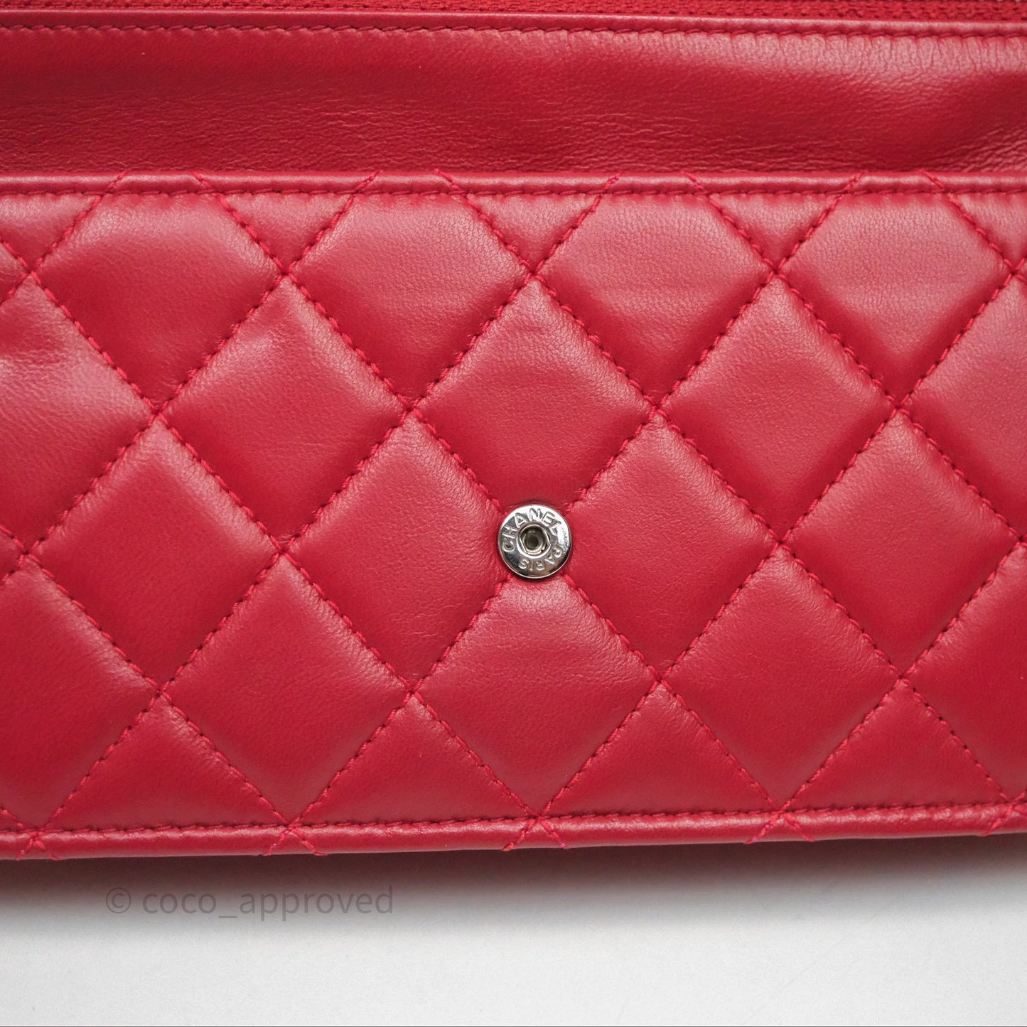 Chanel Boy Wallet on Chain WOC Red Lambskin Dark Silver Hardware