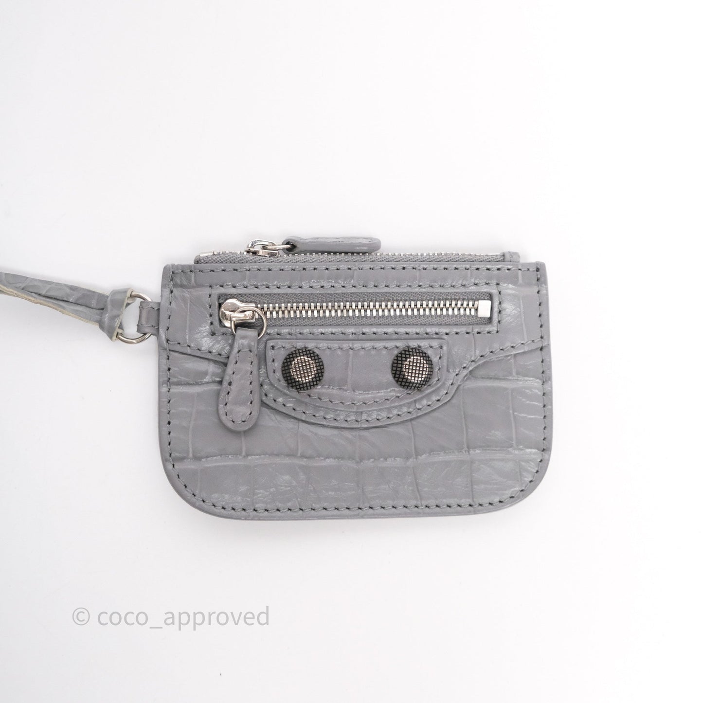 Balenciaga XS Le Cagole Shoulder Bag Grey Croc Embossed Leather