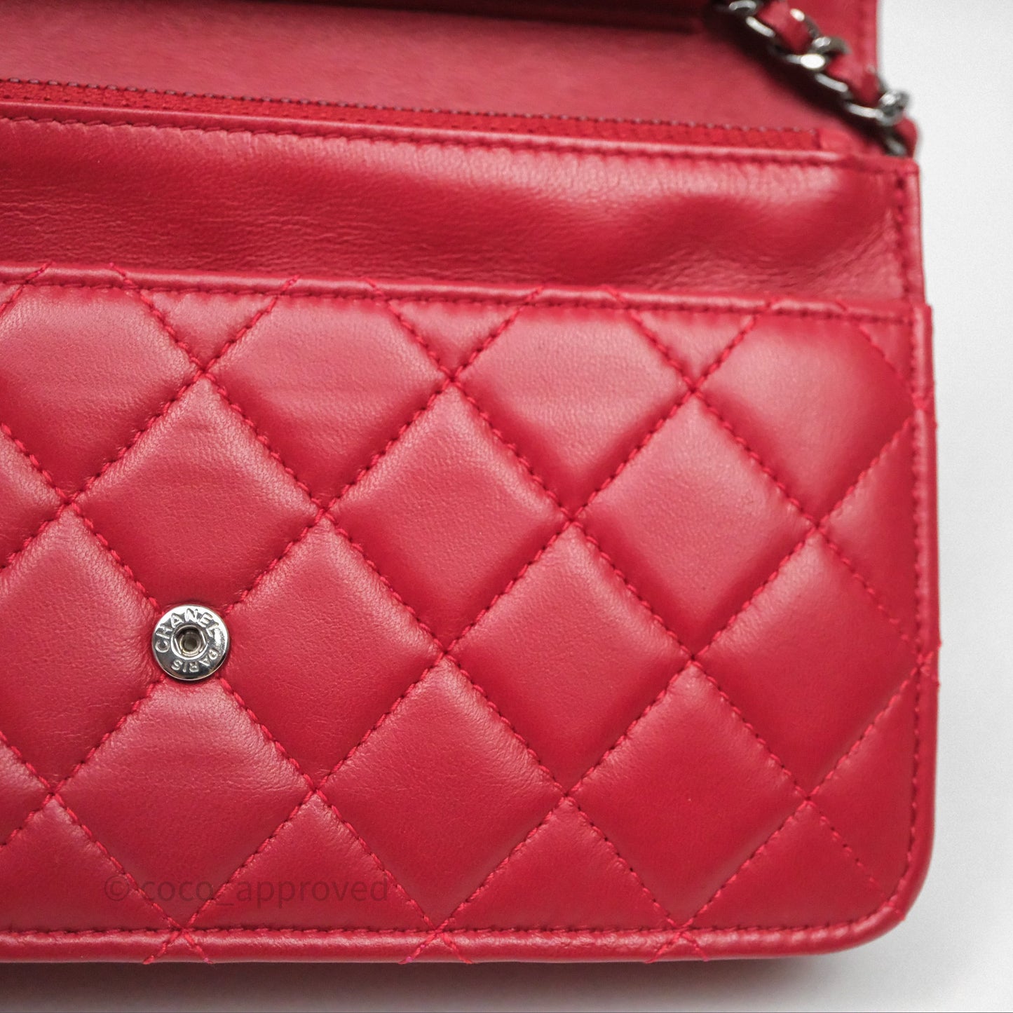 Chanel Boy Wallet on Chain WOC Red Lambskin Dark Silver Hardware