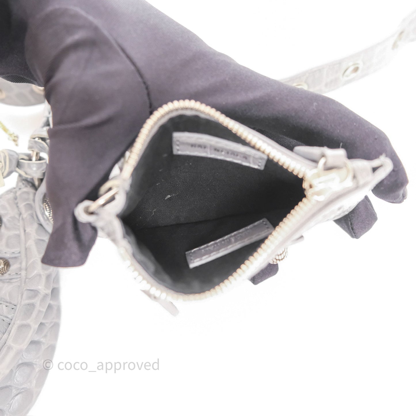 Balenciaga XS Le Cagole Shoulder Bag Grey Croc Embossed Leather