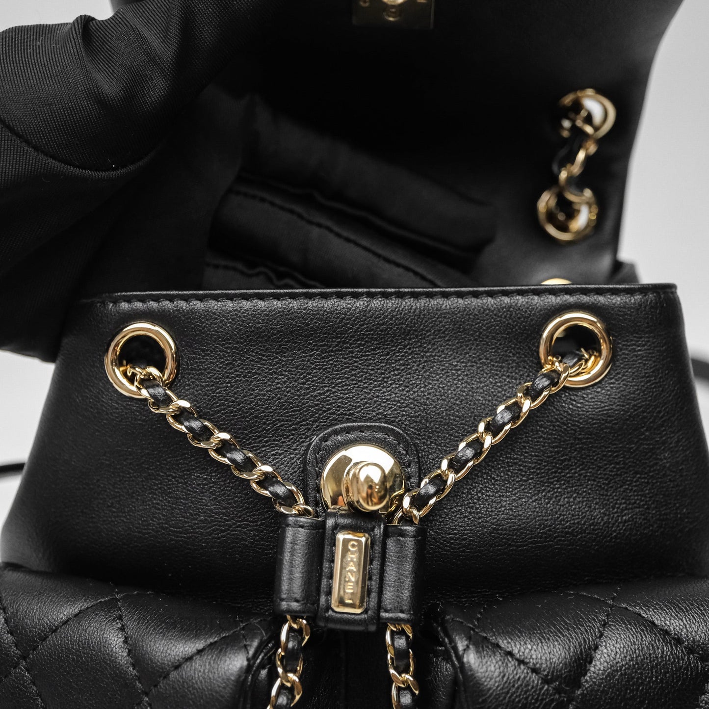 Chanel Mini Duma Backpack Black Calfskin Gold Hardware