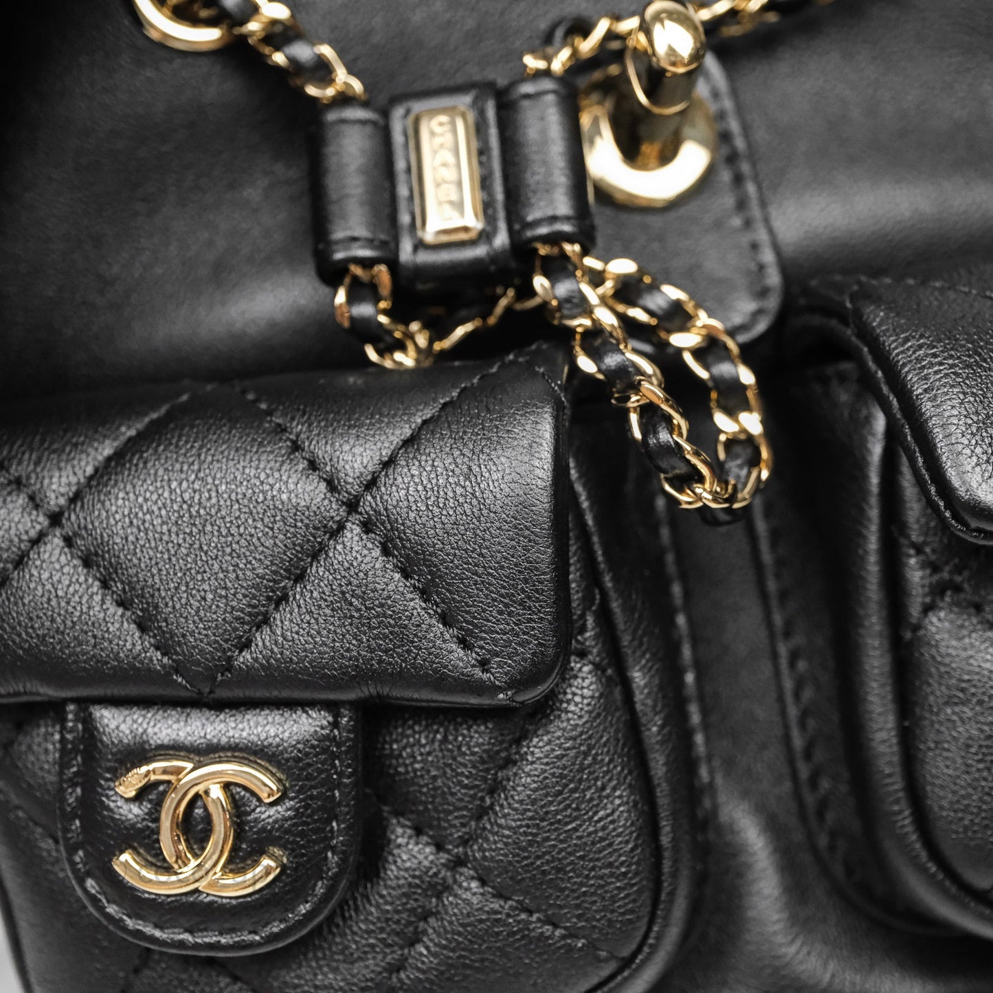 Chanel Mini Duma Backpack Black Calfskin Gold Hardware