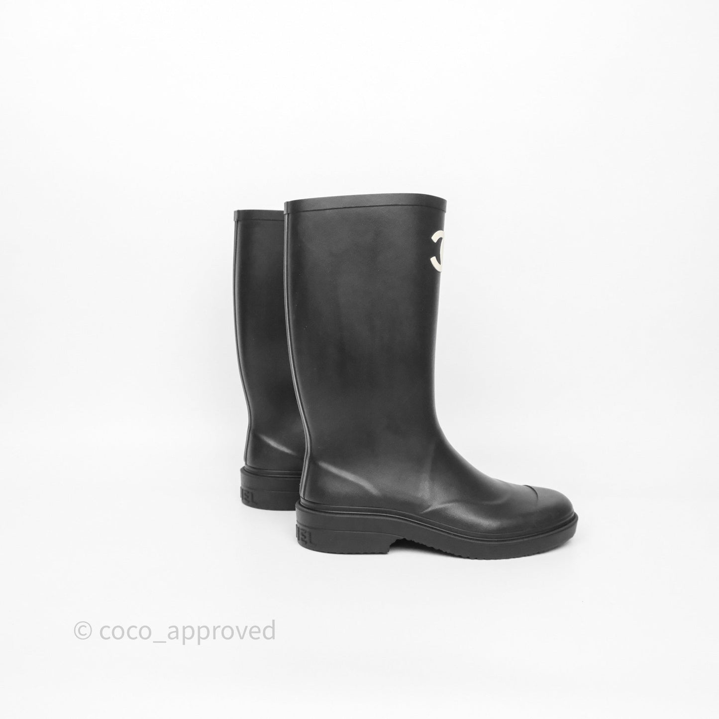 Chanel CC Rain Boots Black Caoutchouc Size 38