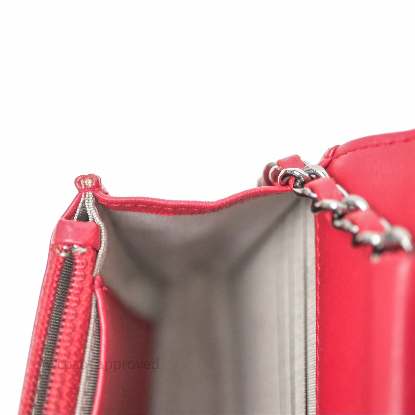Chanel Boy Wallet on Chain WOC Red Lambskin Dark Silver Hardware