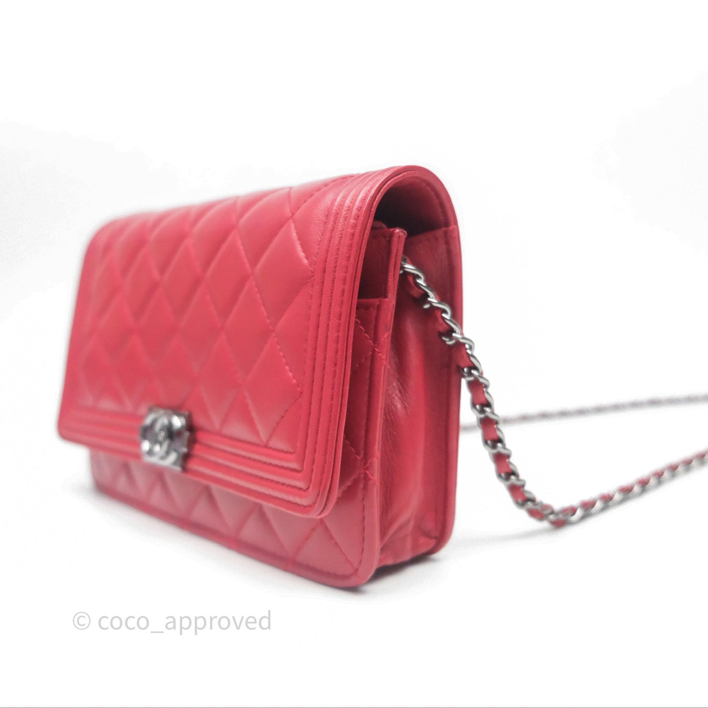 Chanel Boy Wallet on Chain WOC Red Lambskin Dark Silver Hardware