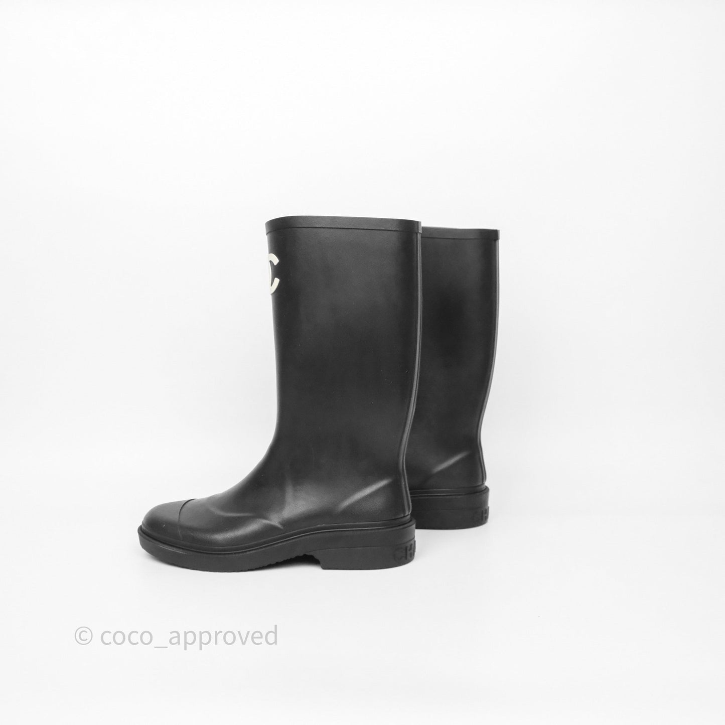 Chanel CC Rain Boots Black Caoutchouc Size 38