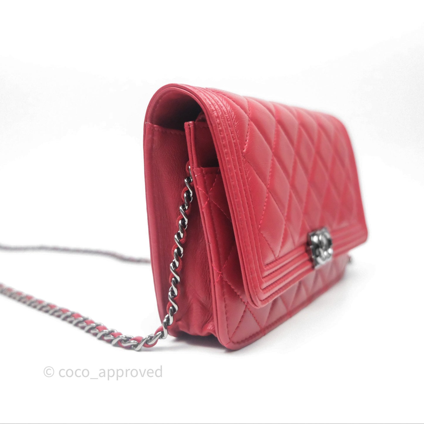 Chanel Boy Wallet on Chain WOC Red Lambskin Dark Silver Hardware