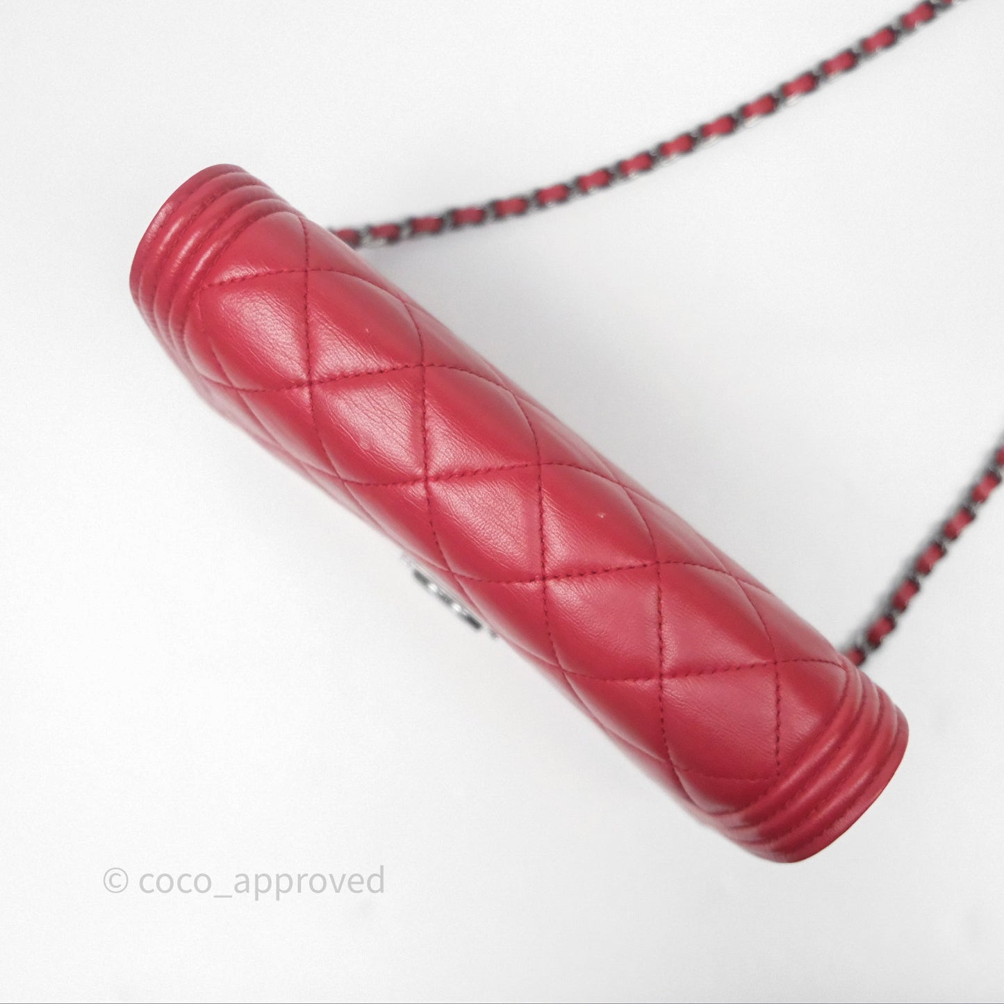 Chanel Boy Wallet on Chain WOC Red Lambskin Dark Silver Hardware
