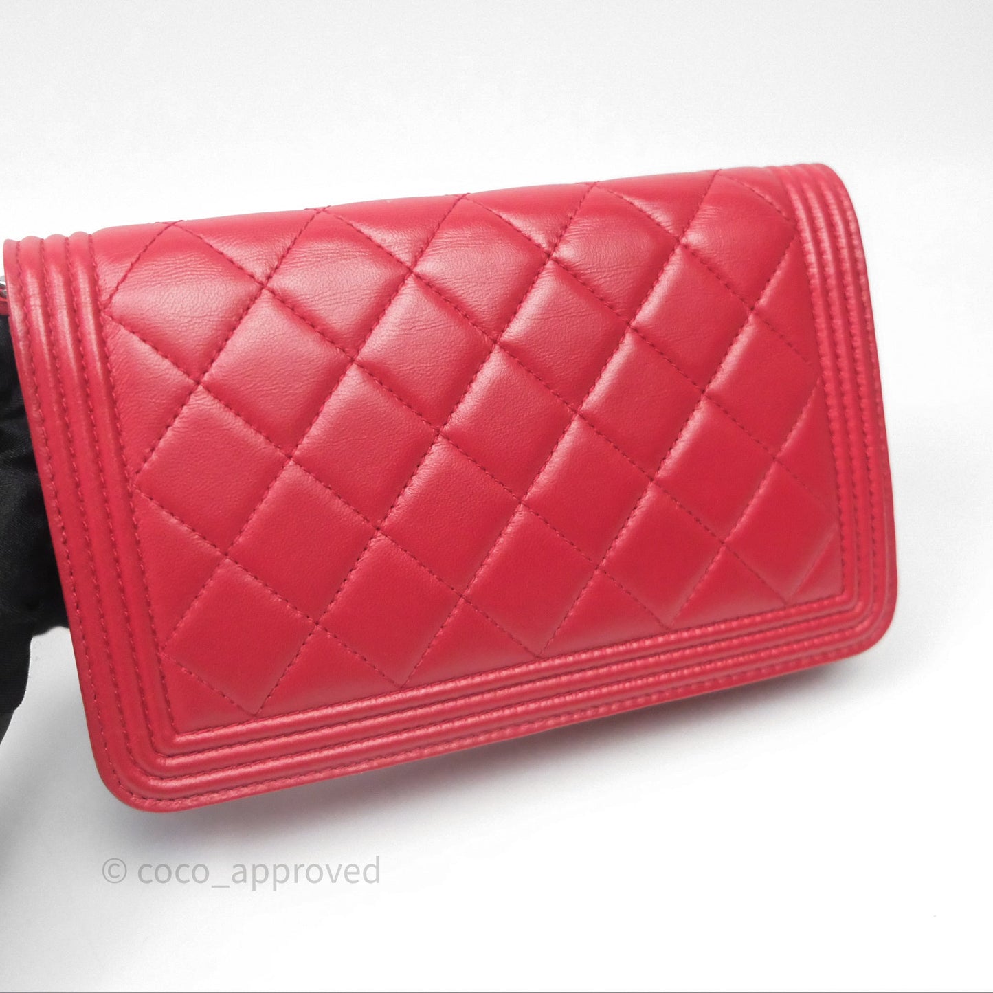Chanel Boy Wallet on Chain WOC Red Lambskin Dark Silver Hardware