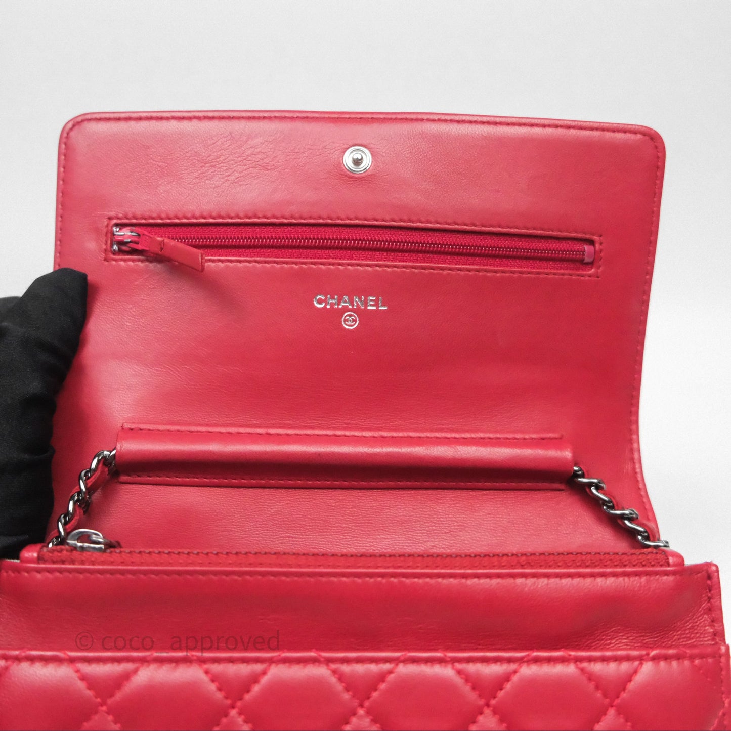 Chanel Boy Wallet on Chain WOC Red Lambskin Dark Silver Hardware