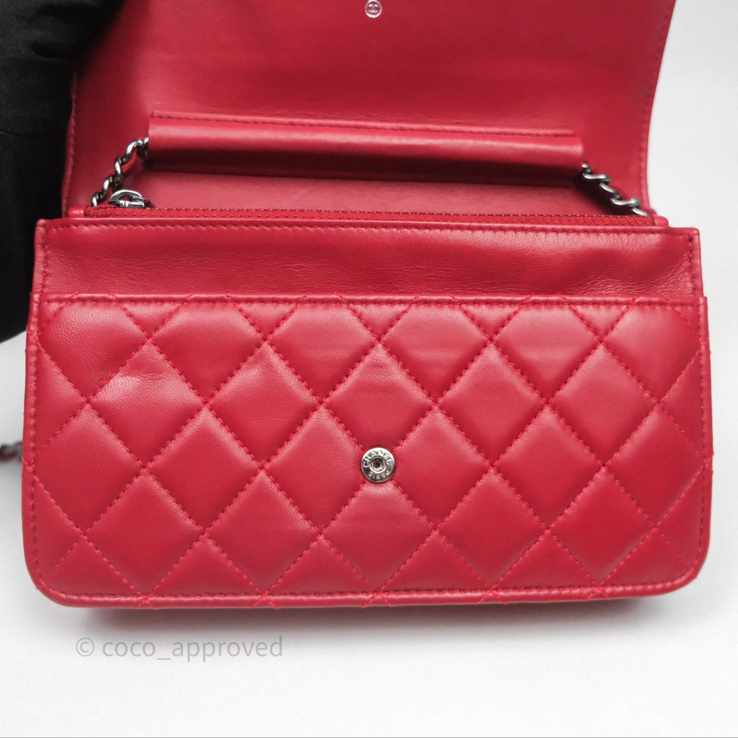 Chanel Boy Wallet on Chain WOC Red Lambskin Dark Silver Hardware