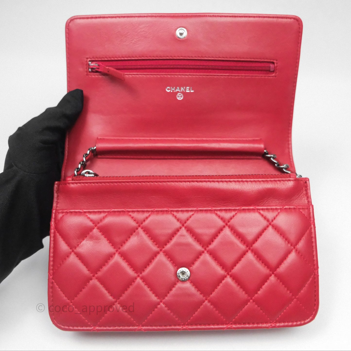 Chanel Boy Wallet on Chain WOC Red Lambskin Dark Silver Hardware