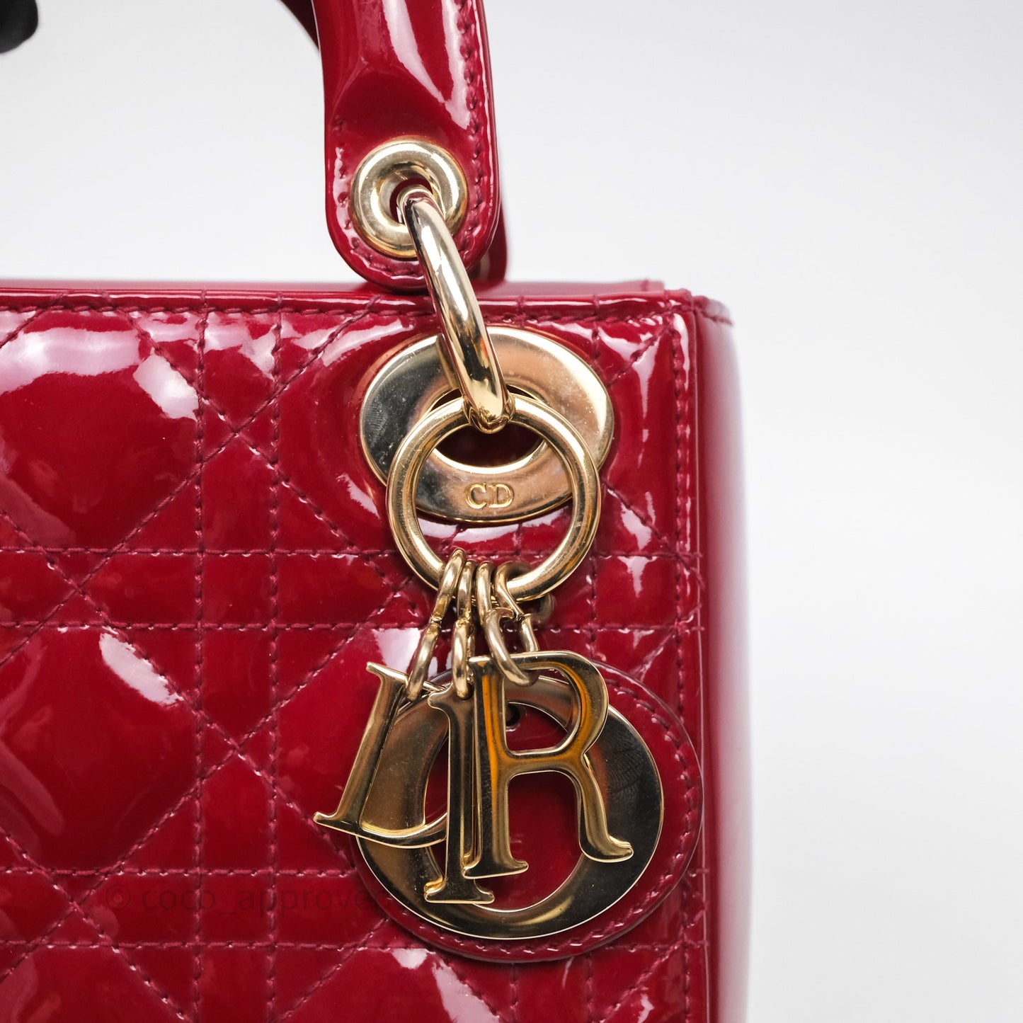Christian Dior Mini Lady Dior Red Patent Cannage Gold Hardware