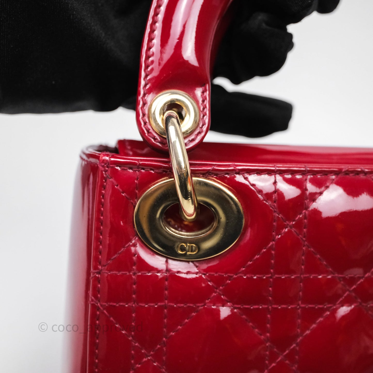 Christian Dior Mini Lady Dior Red Patent Cannage Gold Hardware