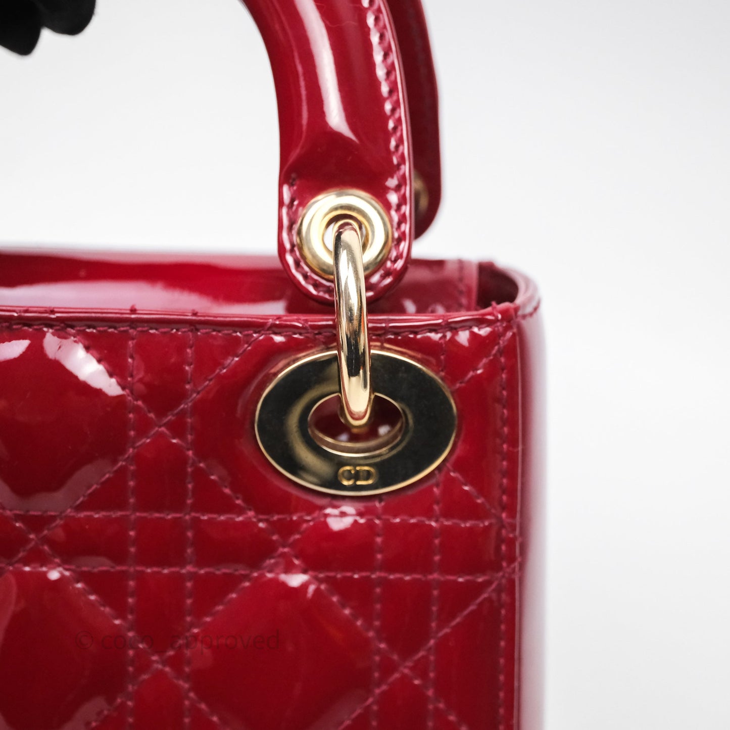 Christian Dior Mini Lady Dior Red Patent Cannage Gold Hardware