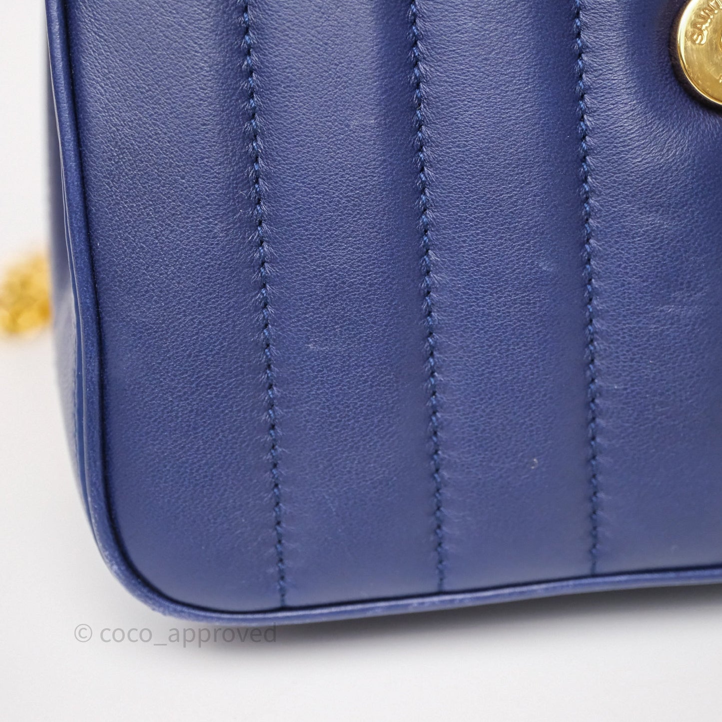 Saint Laurent Medium Vicky Bag Blue Lambskin Gold Hardware