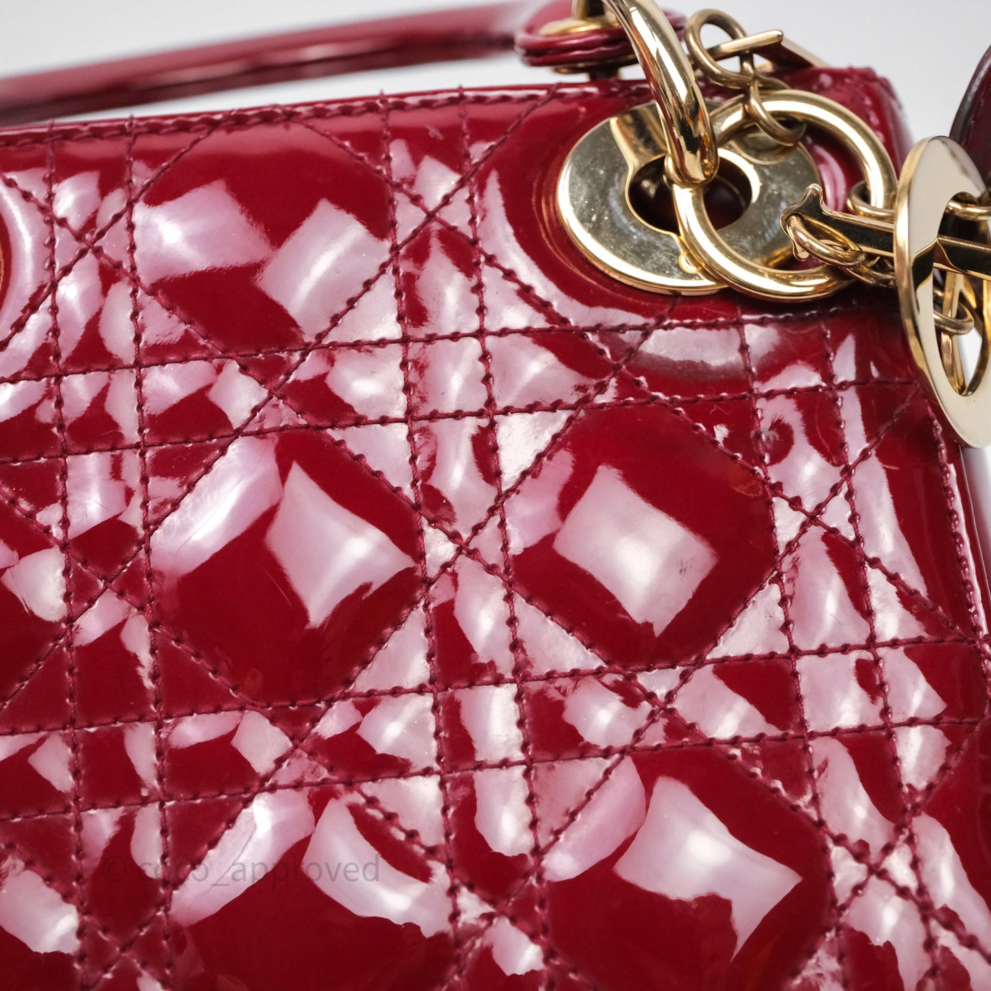 Christian Dior Mini Lady Dior Red Patent Cannage Gold Hardware