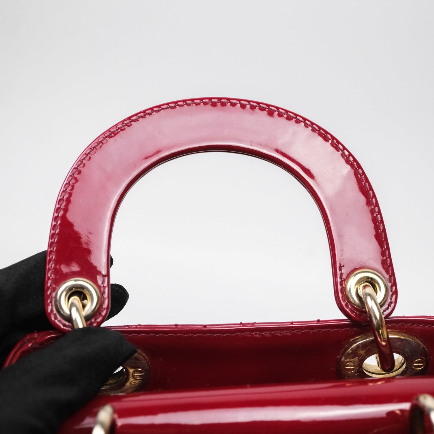 Christian Dior Mini Lady Dior Red Patent Cannage Gold Hardware