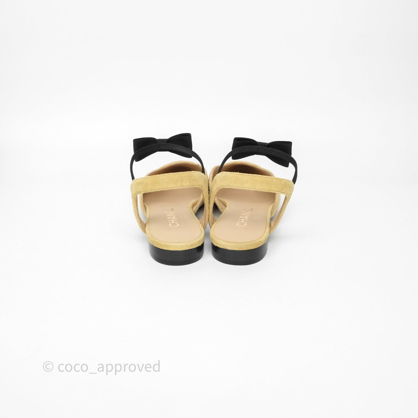 Chanel Bow Two-Tone Slingback Flats Beige/ Black Suede Size 38